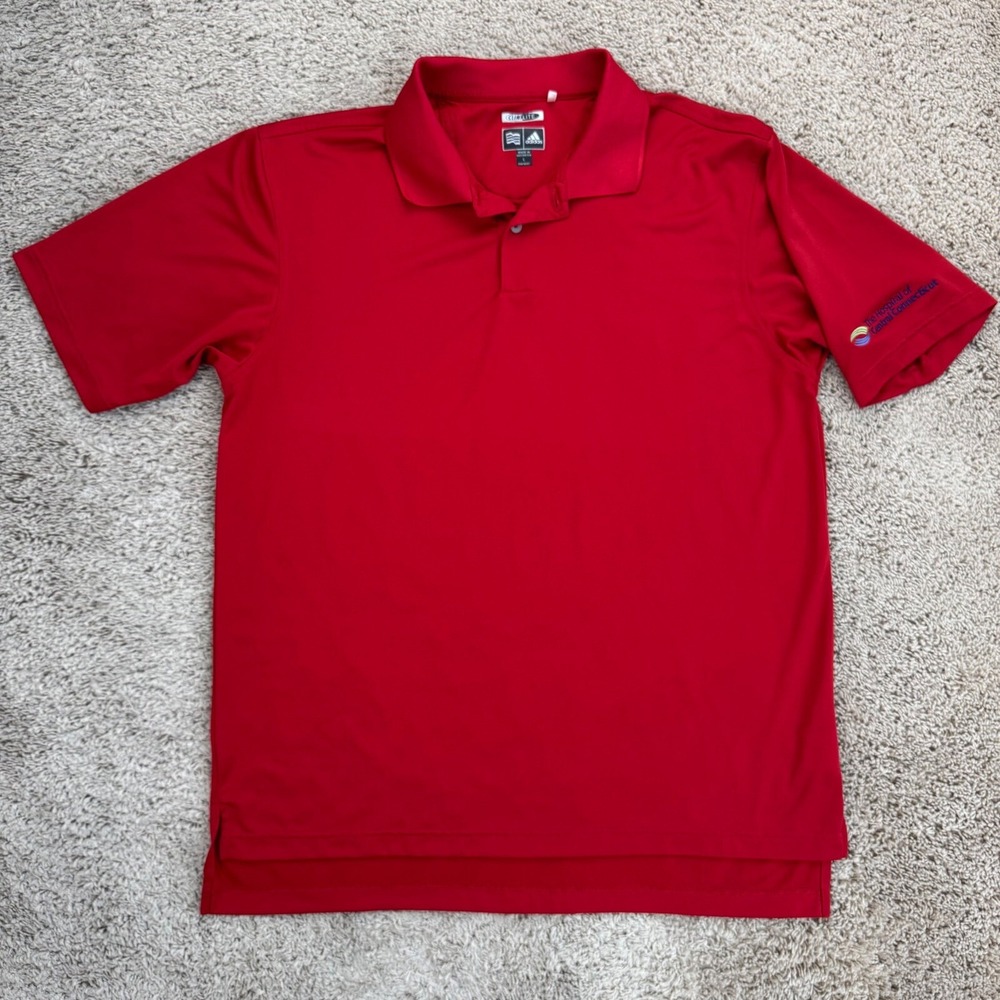 Adidas Golf Polo Shirt Men L Red ClimaLite Logo S/S Hospital of Central CT Logo